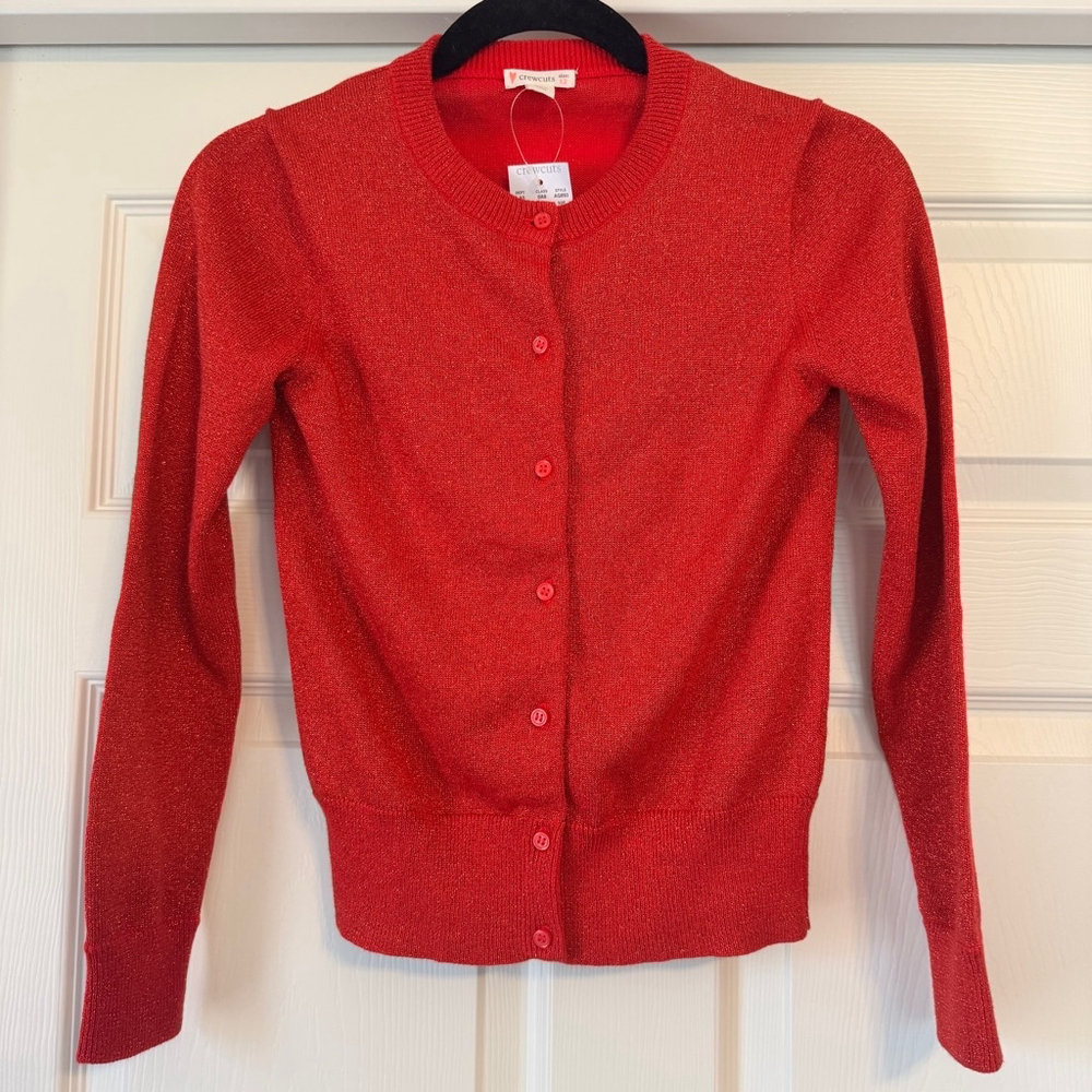 Girls Crewcuts Casey Metallic Cardigan Size 12 Red Sparkle J. Crew Button Front